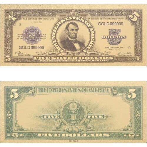 VNFURU Gold Plated Lincoln theme image Banknote Copy Paper Money 5 Dollor Bill Collection Home Decoration Crafts