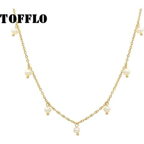 TOFFLO Stainless Steel Jewelry Freshwater Pearl Necklace Womens Simple Fashion Clavicle Chain BSP008