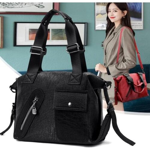 Women Bag Pu Leather Crossbody Bag Multipockets Soft Washed Leather Shoulder Bag 4 Colors Messenger Bag