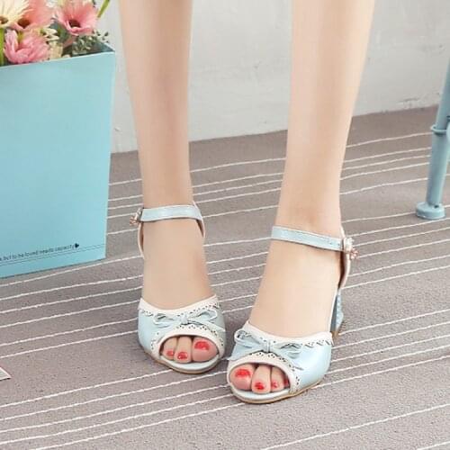 Big Size 11 12 13 high heels sandals women shoes woman summer ladies Fishs mouth, open toe, thick heel and one-word buckle bow