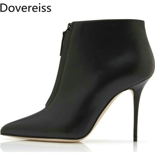 Dovereiss Fashion shoes for woman Winter Pointed Toe clear heels boots new Zipper Stilettos heels Short boots Elegant sexy 34-47