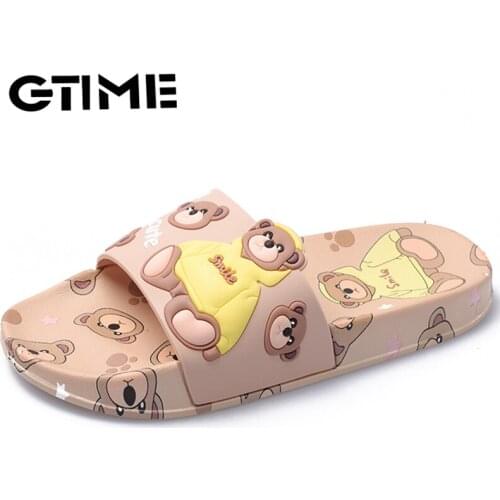 New 2021 Women Slippers Open Toe 2cm Heels Cute Cartoon Bear Stylish Soft Comfort Non-Slip Bathroom Summer Women Shoes