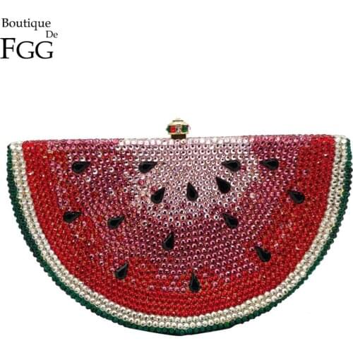 Boutique De FGG Watermelon Slice Women Crystal Clutch Evening Minaudiere Bags Party Cocktail Lades Diamond Purses and Handbags