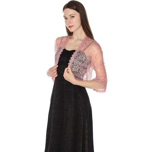 Elegant Pink Wedding Jacket Wraps Grey Navy Black Lace Shrug Bridal Bolero Jacket Coat Short Sleeve Women Formal Prom Bolero