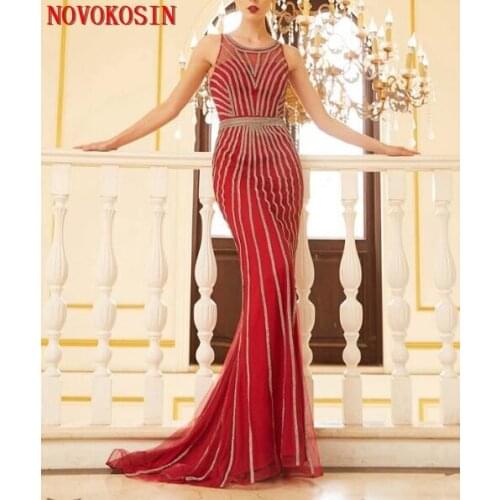 2019 Custom Made Bridal Beading Crystal Evening Dress Sleeveless Short Train Mermaid Tulle Net Evening Gown Sheer Robe De Soiree