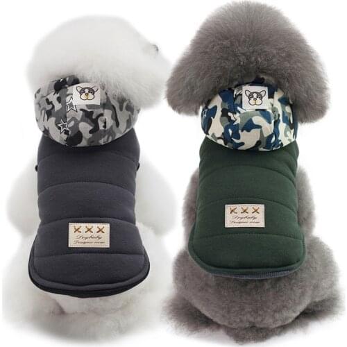 Winter Warm Dog Coat Jackets Camouflage Hooded Thicked Cotton Pet Clothing Two Feet Soft Puppy Cats Dogs Clothes S/M/L/XL/2XL