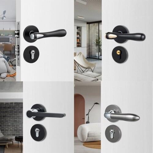 1 Set European Style bedroom Door Handle Lock Zinc Alloy Black Door Lock Mute Anti-theft Locks Furniture Hardware Accessories