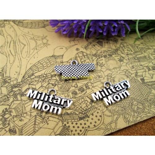 15pcs-- 13*25mm antique silver military mom one side charm DIY Charms Pendants