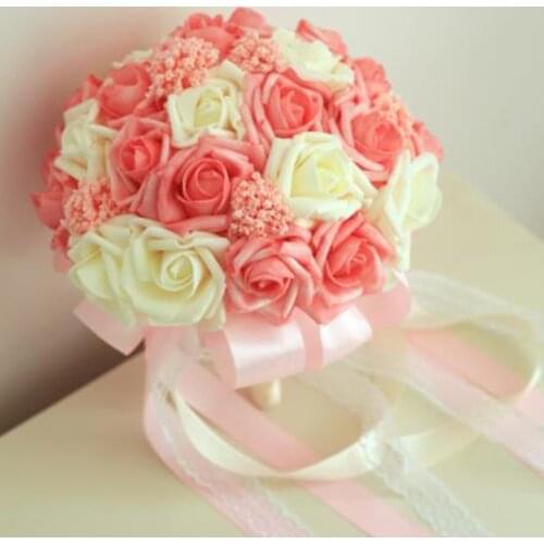 2018 Bridal Bouquet for Wedding Decoration Blue and White Wedding Bouquet Handmade Artificial Flower Rose