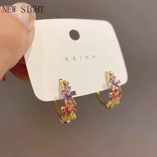 2021 New Fashion Brand Jewelry Delicate Zirconia Multi-color Flower Stud Earrings for Women Gift Crystal Earrings