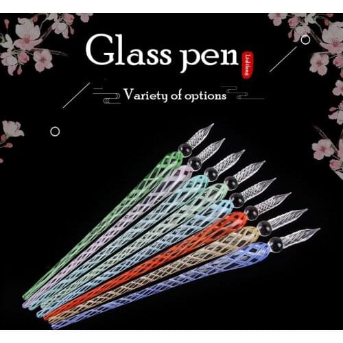 3 Pcs/Set Vintage Handmade Dip Pen 3D Mesh Crystal Glass Pen With Ink Set Gifts Box Writing Drawing Stationery Art Supplies
