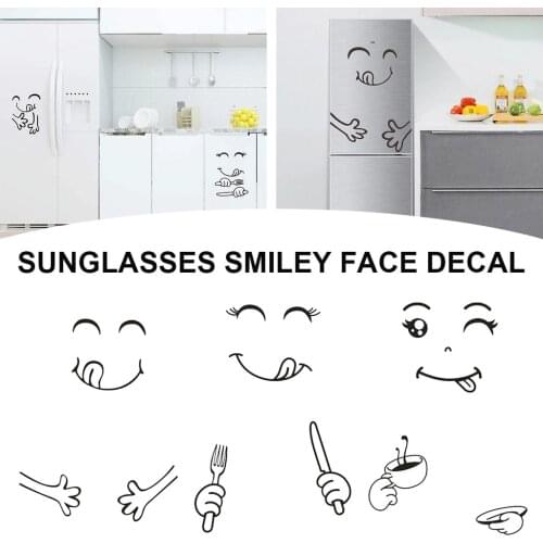 4 Styles Cartoon Smile Face Wall Sticker/Happy Delicious Face Fridge PVC Stickers/DIY Cartoon Sunglasses Smiley Face Decoration