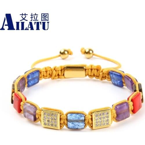 Ailatu 8x8mm Amethyst, Blue Quartz, Tiger Eye Flatbead Square Braided Bracelet Top Quality Free Logo Service