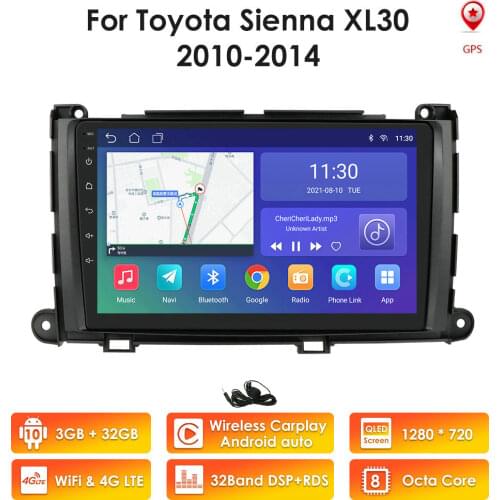 8" 9"android 10 2G+32G 4G LET Car GPS Player Radio Multimedia Navigation Strero For Toyota Sienna 2010-2014 Car USB DVR FM OBD2