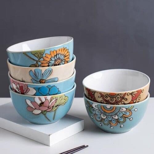 Bowls Cuenco Rice Bowl Bol Noix De Creative Ceramic Hand-Painted Кокосовая Anti-Scald Household Soup Breakfast Single Eating
