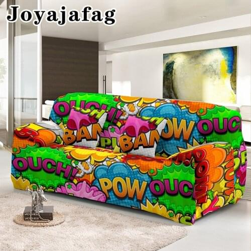 Fashion Cartoon Comic Speech Slipcover Stretch Sofa Cover 1/2/3/4 Seaters For Living Room Washable Elastic Corner Couch Covers
