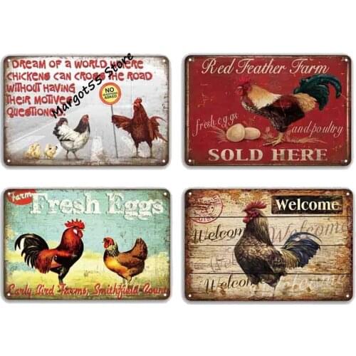 FlowerBeads Farmhouse Sign Metal Chicken Signs Funny Wall Signs Chicken Art Tin Signs Chicken Coop Country Decor for Home decor
