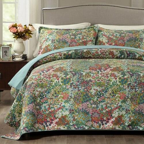 Quality Flower Printed Quilt Set 3PC Quilted Bedding Quality Cotton Quilts Bed Covers Bedspread King Queen Size Coverlet Blanket