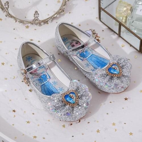 Disney Elsa Princess 4-12 Years Old Childrens Summer Princess Shoes Rhinestone Bow Knot Girls Frozen Sandals School Party