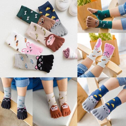 Children Toddler Kid Girl Boy Cotton Toe Socks Cute Cartoon Animal Print 5 Fingers Knit Ankle Hosiery Toe Socks One Pair 3-12T