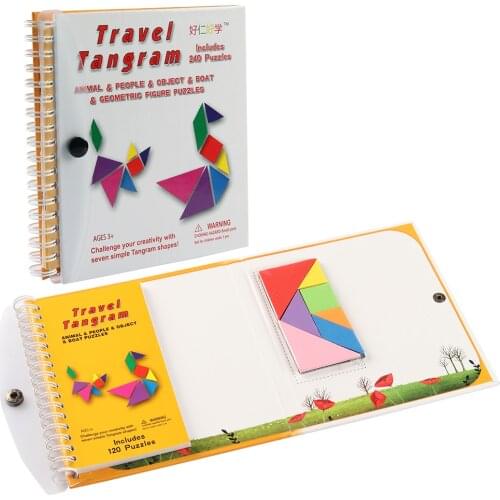 Coogam Travel Math Tangram Puzzle - Magnetic Pattern Puzzle Book Game Puzzle Shapes Dissection STEM Games with Solution for Kids