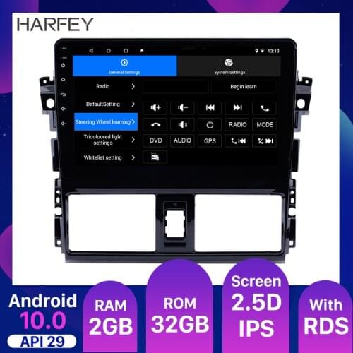 Harfey Android 10.0 10.1 Inch GPS Head Unit Player Car Radio for 2013 2014 2015 2016 Toyota Vios Mirror Link SWC TPMS