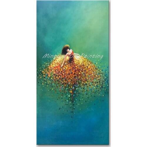Mintura Wall Picture for Living Room Oil Paintings on Canva Hand Painted Abstract Colorful Skirt Ballerina Home Decor No Framed