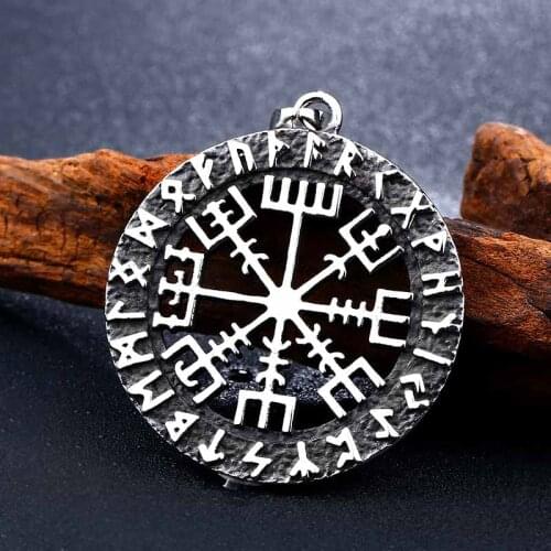 316L stainless steel viking odins symbol of norse runic pendant necklace Viking Runes Vegvisir Compass chain