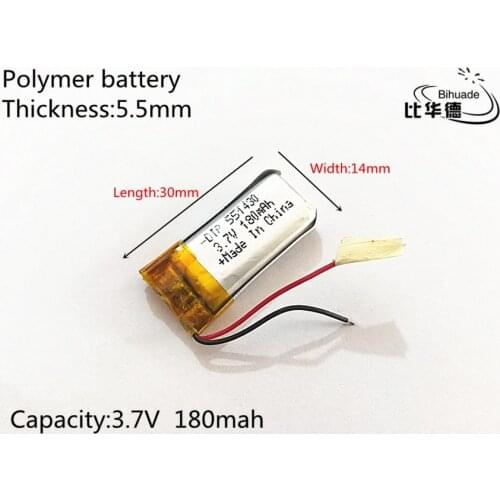 551430 501430 3.7v 180mah li ion battery LiPo Rechargeable Battery ion cells For Mp3 Mp4 Mp5 DIY PAD E-book bluetooth headset
