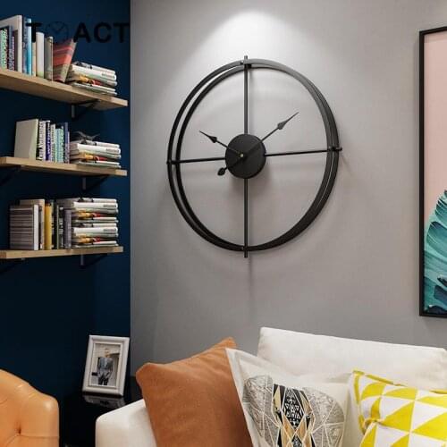 60cm Nordic Metal Wall Clocks Large Retro Black Iron Art Hollow Wall Clock Home Decoration Hanging Clock Modern Design klokken