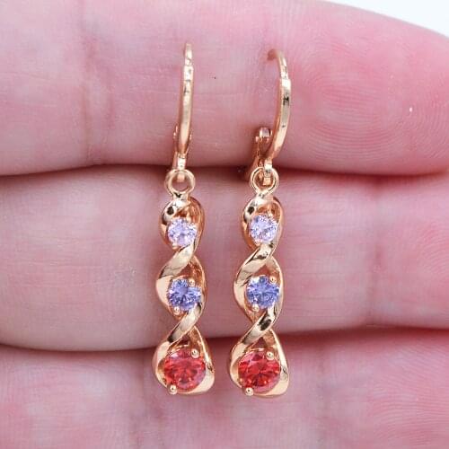 Fashion Jewelry Gold Color Stylish Rainbow CZ Zircon Stone Twist Dangle Earrings for Women Party