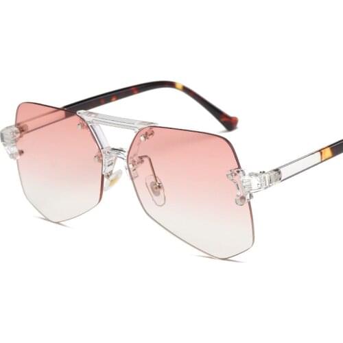 Fashion oversized rimless sunglasses women 2021 trending products high quality green yellow unique oculos de sol feminino uv400