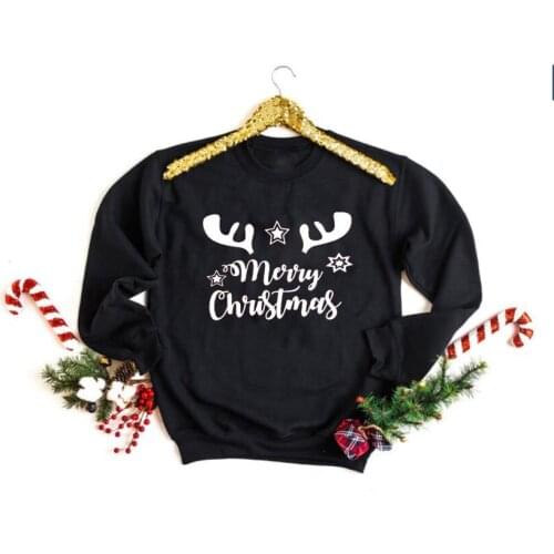 Unisex Fashion Merry Christmas Sweatshirt Deer Star Graphic Hoodies Casual Hipster 100% Cotton Tumblr Jumper aesthetic Pullover
