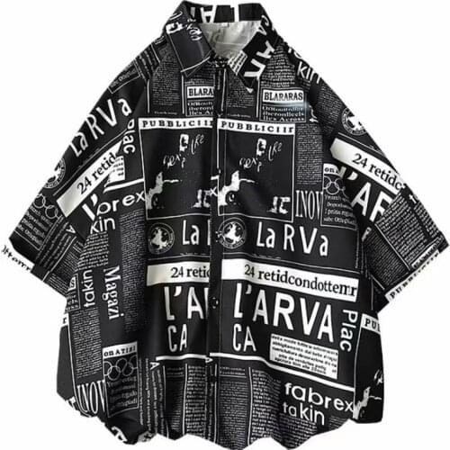 2021 Summer Shirt Mens Short Sleeve Retro Hong Kong Port Hong Kong Wind Brand Wind 14