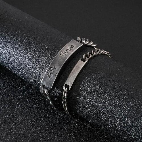 New ID Grey Bracelet For Vintage Blessing Men Engraved Type 1 Hope Bracelets Wristband 8.6Inch Chain Jewelry Stainless Steel