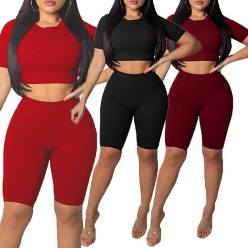 New Style Women Yoga Set Stylish Top and Shorts 2 Piece Set Bodycon Outfit Short Sleeve Sport Skinny High Waist Fashion Hot 2019