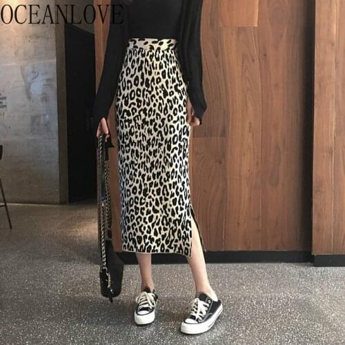 OCEANLOVE Mujer Faldas Leopard Sexy Autumn Winter High Waist Vintage Woman Skirts Knitted Fashion 2021 Long Skirts 19261