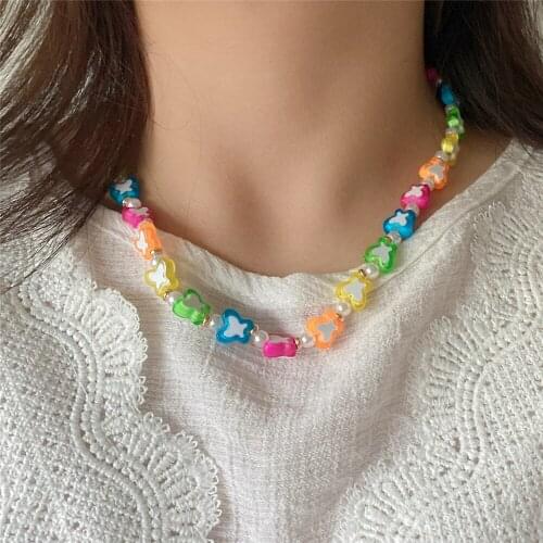 Cute Romantic Colorful Butterfly White Center Blue Green Yellow Orange Fuchsia Strand Necklace For Women Girl Hot Summer Jewelry