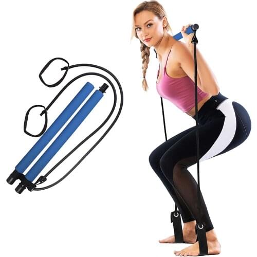 Portable Yoga Pilates Bar Stick with Resistance Band Home Gym Muscle Toning Bar Fitness Stretching Sports Body Workout Exercise