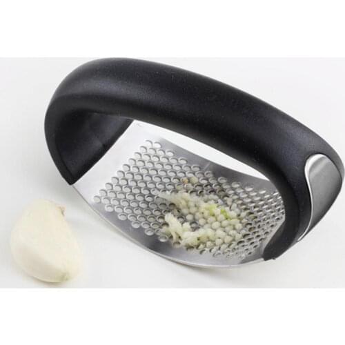 Durable Garlic Rolling Tool with Black Handle Stainless Steel Curved Garlic Press Household Kitchen Cooking Accessories