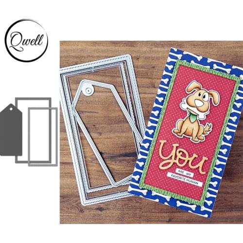 QWELL Stitched Tag Scallop Slimline Metal Cutting Dies Set DIY Craft Paper Cards Making Template Embossing Dies 88.7*158.6mm