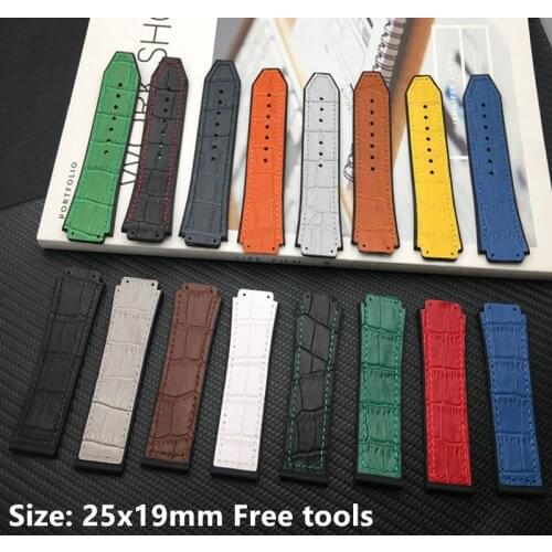 Luxury Brand 25*19mm real cow leather Rubber Watchband for Hublot strap for Big Bang belt Watch band butterfly Buckle logo on