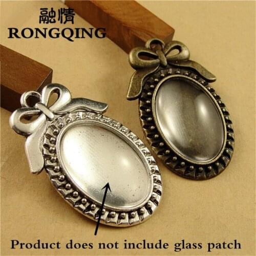 RONGQING 25*18MM 40pcs/lot Big bow Retro Necklace Tray Cabochon Base Setting DIY Accessories Wholesale Craft