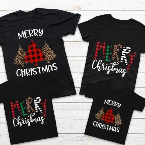 Merry Christmas Print Family Matching Clothes New Year Party T Shirt Daddy Mommy Kid Tshirt Women Men Chirl Top Tee Short Sleeve