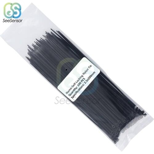 100pcs 200mm Self-locking Nylon Cable Ties 8 inch 12 color Plastic Wire Zip Tie 18 lbs Binding Wrap Straps