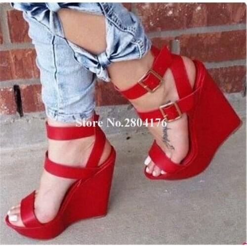 Women New Fashion Summer Open Toe High Platform Wedge Sandals Straps Cross Buckles Height Increased Wedge Sandals Dress Shoes