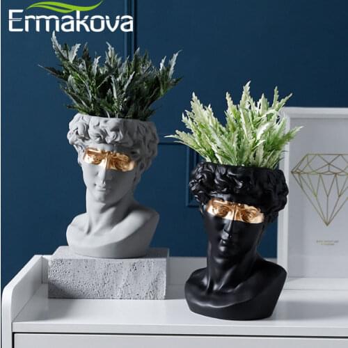 ERMAKOVA Nordic style Creative Portrait Vase Human Head Decorative Ornaments Resin David Girl Vase Home decoration accessories