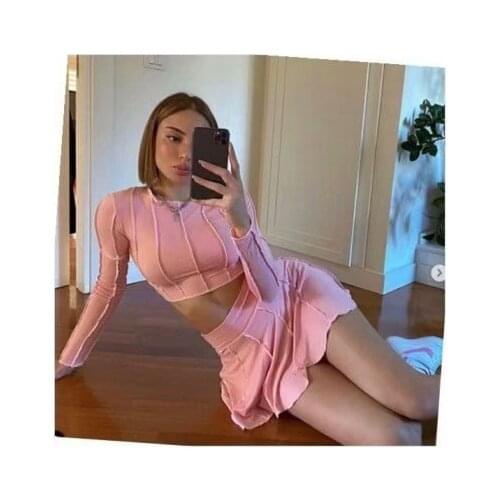 Spring 2021 New Ins European and American Wind Line Tight Open Umbilical Top and High-waisted Skirt Womens Suit Dltz227