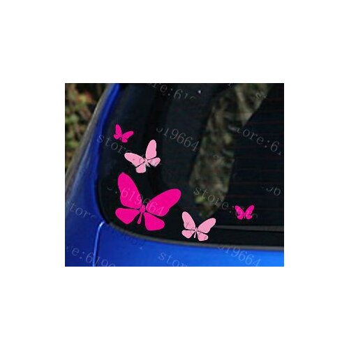 Pink and Hot Pink 5x Butterfly Vinyl Car Stickers ,girls car window decoration sticker for girls