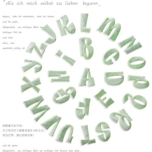 English alphabet embroidered patches light green back applique iron on letters for clothes bags applique DIY children clothes
